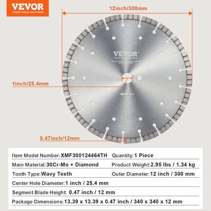 Deimantinis pjovimo diskas VEVOR XMF300124464TH, 300 mm