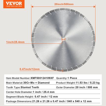 Deimantinis pjovimo diskas VEVOR XMF500124109XF, 500 mm