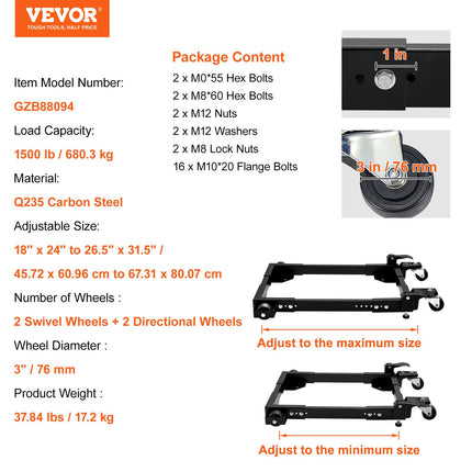 Universali mobili bazė VEVOR GZB88094, 680 kg keliamoji galia