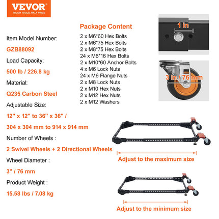 Universali mobili bazė VEVOR GZB88092, 226,8 kg keliamoji galia