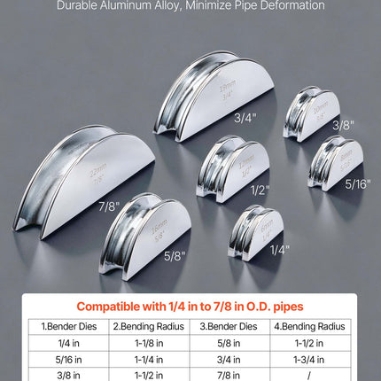 Vamzdžių lenkimo įrankių rinkinys VEVOR CT-S999F, 6–22 mm