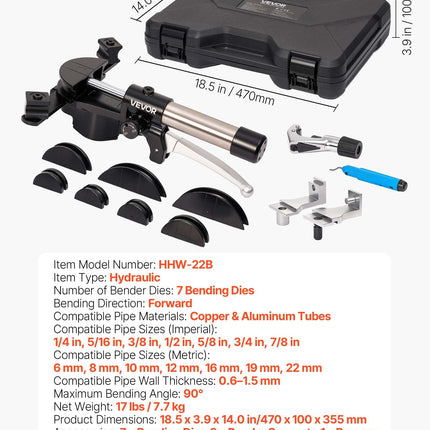 Hidraulinis vamzdžių lenkimo rinkinys VEVOR HHW-22B, 6–22 mm