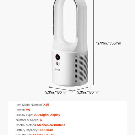 Stalinis bementilis ventiliatorius VEVOR X25, 5000 mAh baterija