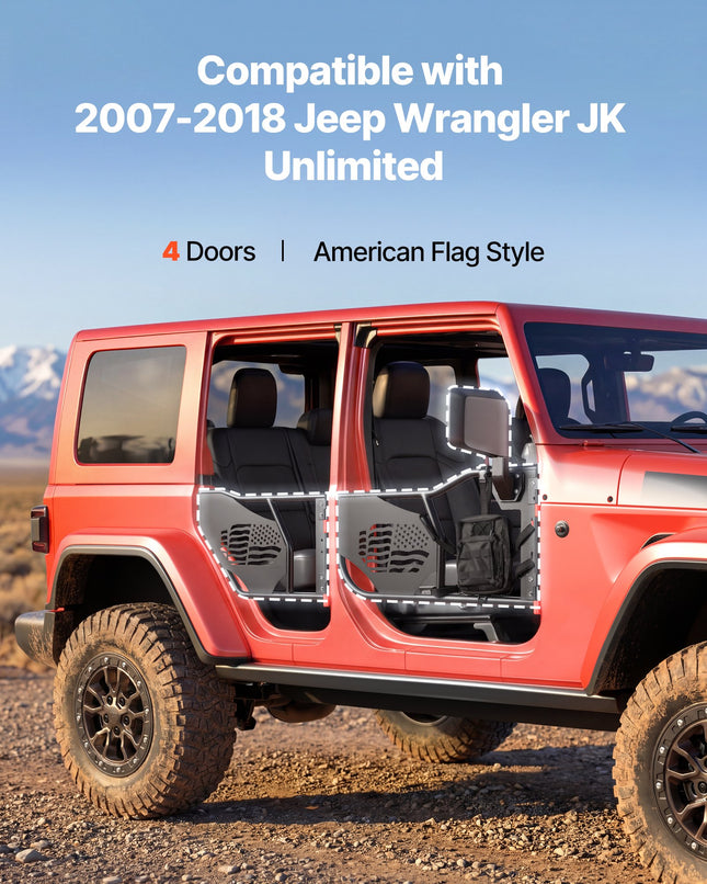 Vamzdinės durelės visureigiams VEVOR Jeep Wrangler JK Unlimited (2007-2018), 4 durų komplektas