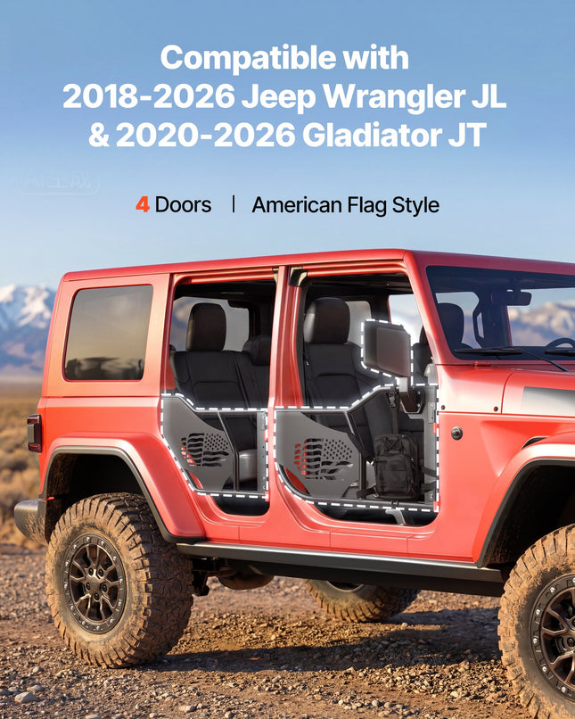 Vamzdinės durys VEVOR Jeep Wrangler JL / Gladiator JT, 4 durų komplektas