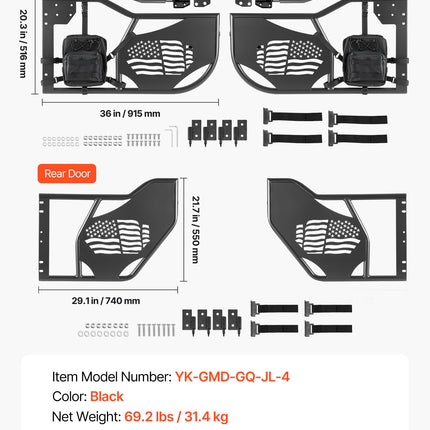 Vamzdinės durys VEVOR Jeep Wrangler JL / Gladiator JT, 4 durų komplektas