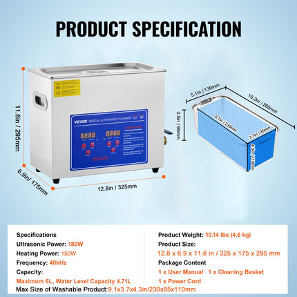 Ultragarsinė valyklė VEVOR Professional, 6 l