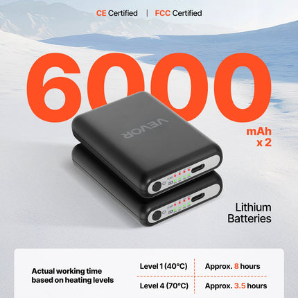 Šildomos kojinės VEVOR KEC-6000, 6000 mAh akumuliatoriai