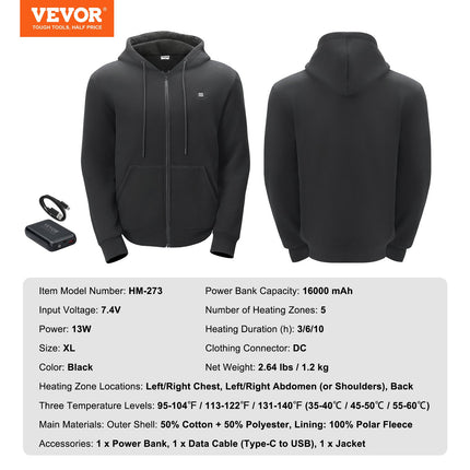 Šildomas džemperis VEVOR HM-273, XL dydis