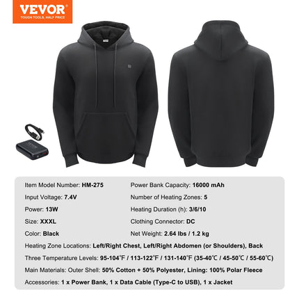 Šildomas džemperis VEVOR HM-275, 5 šildymo zonos