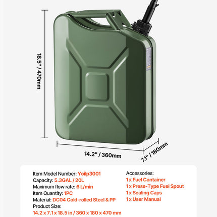 Metalinė kuro kanistrė VEVOR Yoilp3001, 20 L