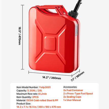 Metalinė kuro kanistrė VEVOR Yoilp3001, 20 l (2 vnt.)
