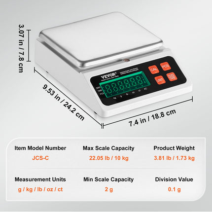 Pramoninės skaičiavimo svarstyklės VEVOR JCS-C, 10 kg / 0,1 g