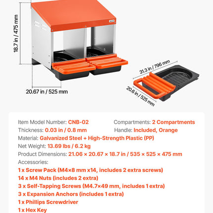 Vištų dėjimo dėžės VEVOR CNB-02, 2 skyriai