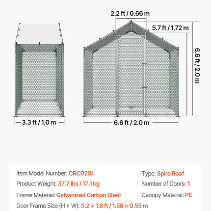 Metalinis vištidės aptvaras VEVOR CRC0201, 2 x 1 x 2 m