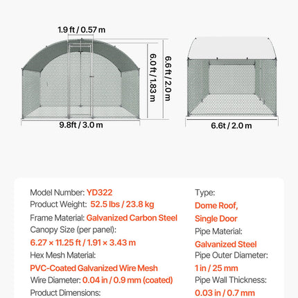 Metalinis vištidės aptvaras VEVOR YD322, 3x2x2 m