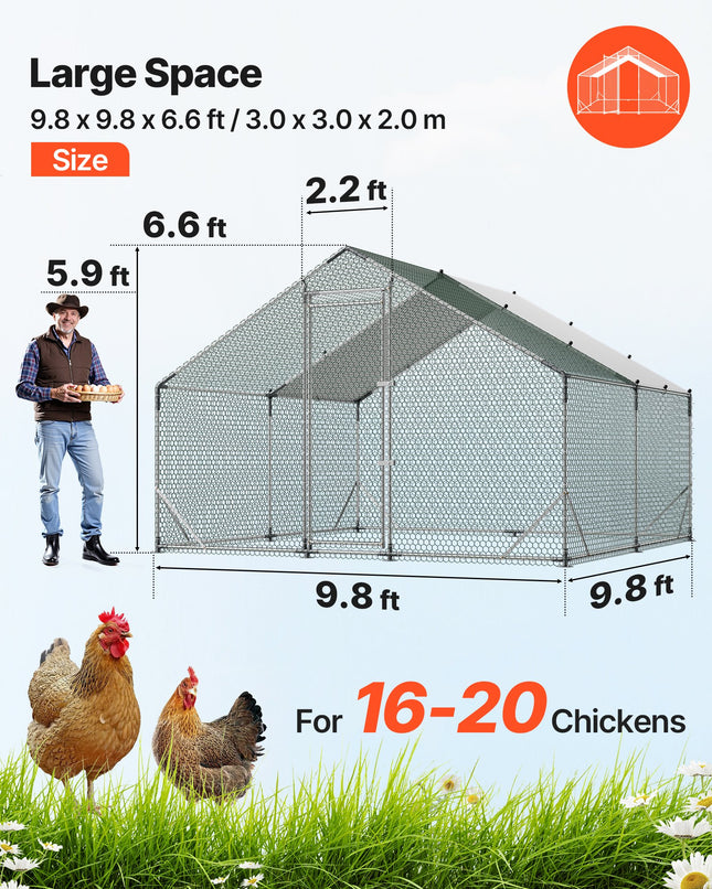 Metalinis vištidės aptvaras VEVOR CRC0303, 3 x 3 x 2 m