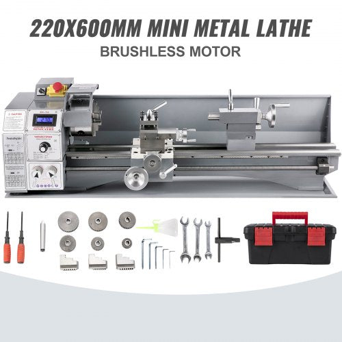 Mini metalo tekinimo staklės VEVOR 220 x 600 mm, 750 W