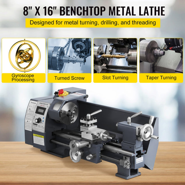 Mini metalo tekinimo staklės VEVOR 8x16 colių, 1100 W