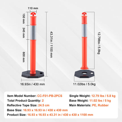 Kelių ženklinimo stulpeliai VEVOR CC-F01-PB-2PCS, 2 vnt. komplektas