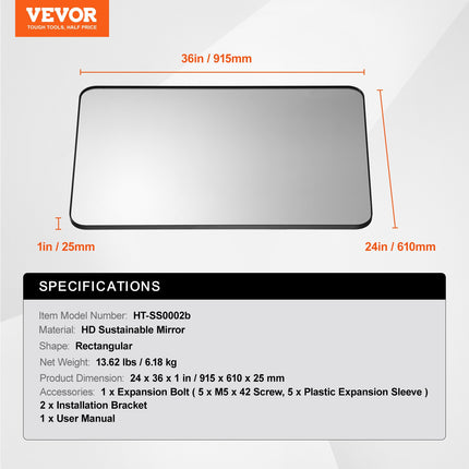 Sieninis veidrodis VEVOR HT-SS0002b, 61 x 91 cm