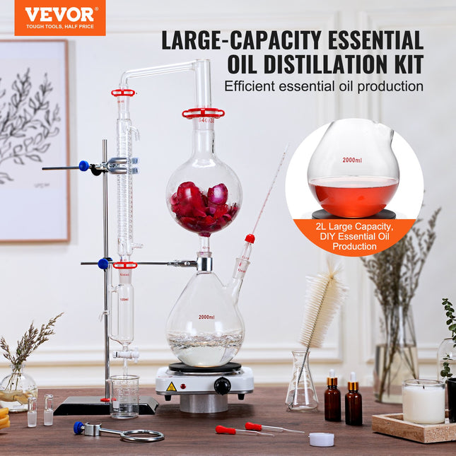 Eterinių aliejų distiliavimo rinkinys VEVOR YHEO-1, 2000 ml