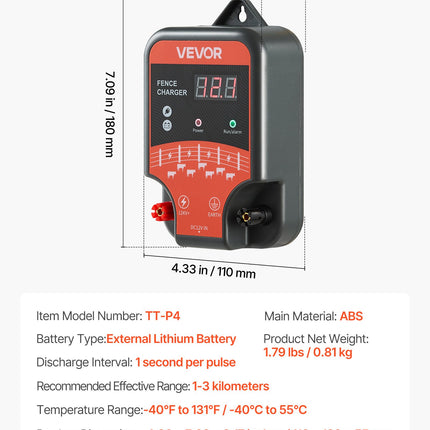 Elektrinis piemuo VEVOR TT-P4, 3 J