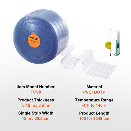PVC juostinės užuolaidos VEVOR TCV0, 30,5 m x 30,5 cm