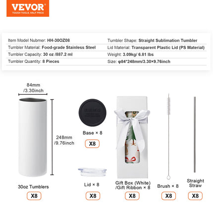 Sublimaciniai puodeliai VEVOR HH-30OZ08, 8 vnt., 887 ml