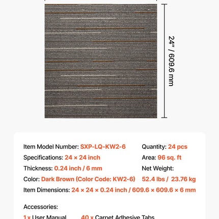 Kiliminės plytelės VEVOR SXP-LQ-KW2-6, 24 vnt. (8,9 m²)