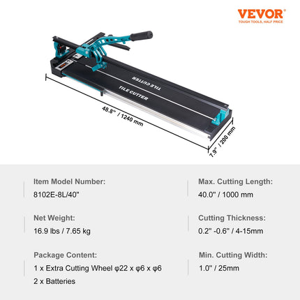 Rankinės plytelių pjovimo staklės VEVOR 8102E-8L/40", 1000 mm
