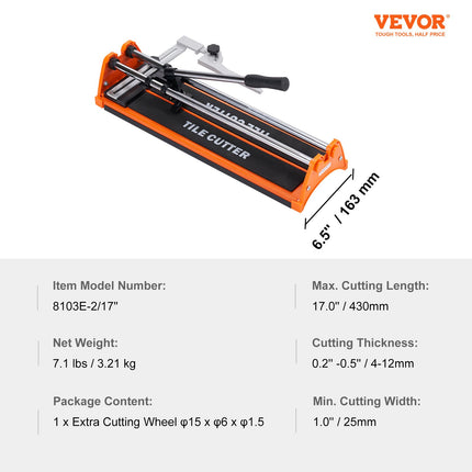 Rankinės plytelių pjovimo staklės VEVOR 8103E-2/17", 430 mm pjovimo ilgis