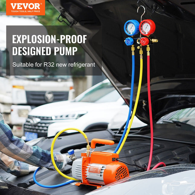 Vakuuminis siurblys su manometrų rinkiniu VEVOR TW-1.5K(R32), 128 l/min