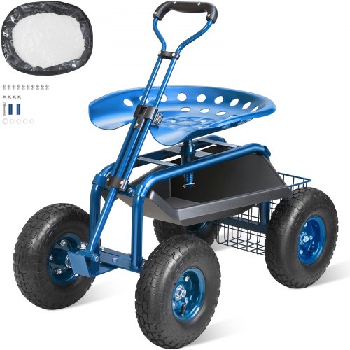 Sodo kėdutė su ratukais VEVOR TC4501S-BL, 136 kg apkrova