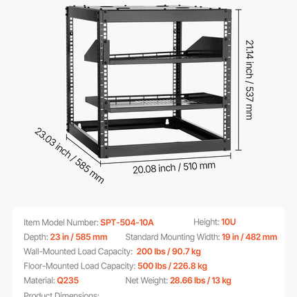 Atviro rėmo tinklo spinta VEVOR SPT-504-10A, 10U
