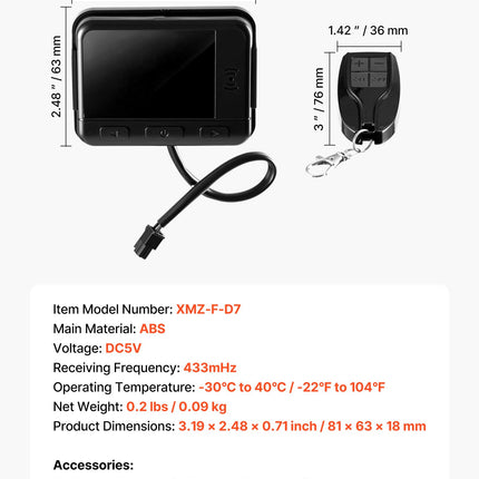 Dyzelinio šildytuvo valdiklis VEVOR XMZ-F-D7, su LCD ekranu ir nuotolinio valdymo pultu