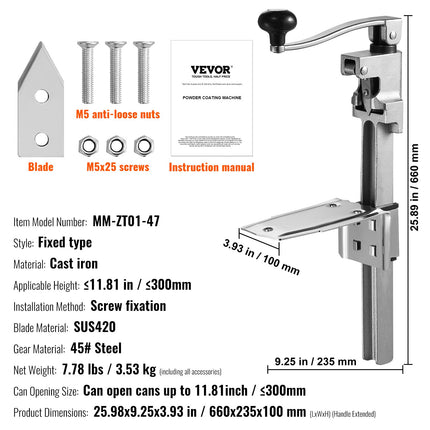 Rankinis stalinis skardinių atidarytuvas VEVOR MM-ZT01-47, skardinėms iki 30 cm aukščio