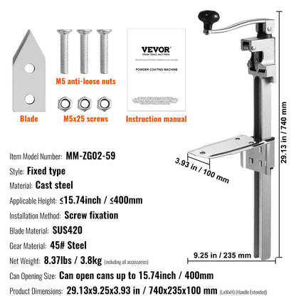 Rankinis skardinių atidarytuvas VEVOR MM-ZG02-59, skardinėms iki 40 cm aukščio