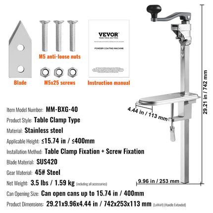 Rankinis skardinių atidarytuvas VEVOR MM-BXG-40, iki 40 cm aukščio skardinėms