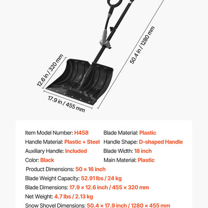 Sniego kastuvas VEVOR H458, 45,5 cm pločio