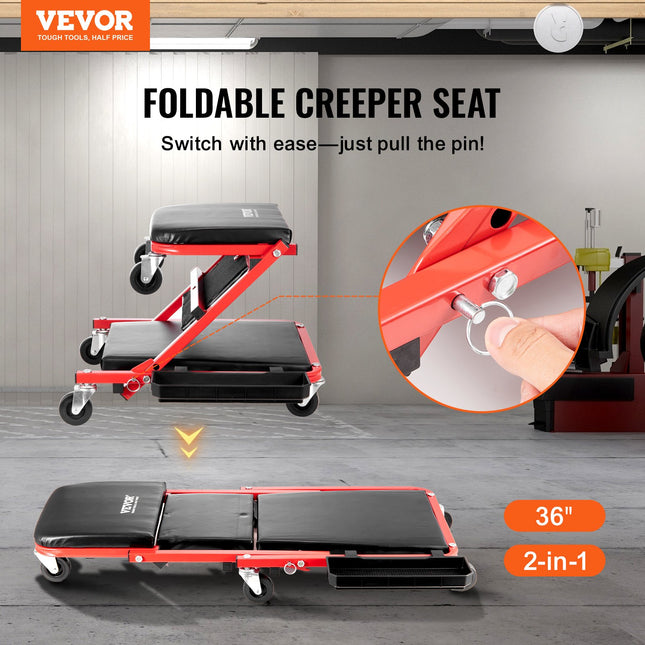 Sulankstomas gultas-kėdė mechanikui VEVOR XF8105, 136,1 kg keliamoji galia