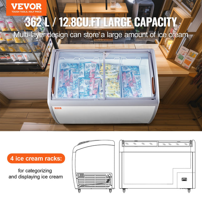 Pramoninė ledų vitrina VEVOR RI-360A, 362 l