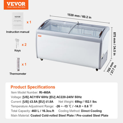 Ledų vitrina-šaldiklis VEVOR RI-460A, 460 l