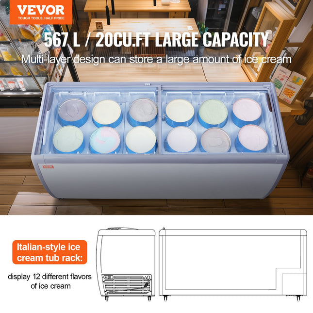 Ledų vitrina-šaldiklis VEVOR RI-560DC, 567 l