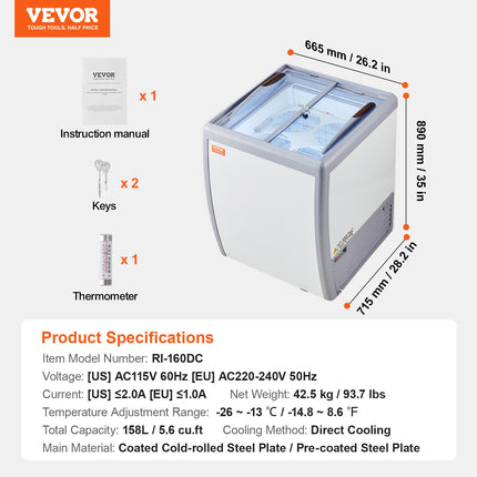 Ledų vitrina-šaldiklis VEVOR RI-160DC, 158 L