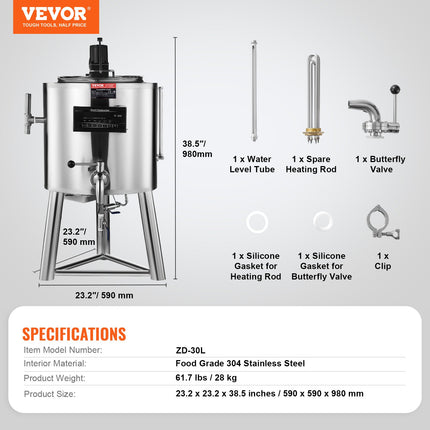Pieno pasterizatorius VEVOR ZD-30L, 30 l talpa