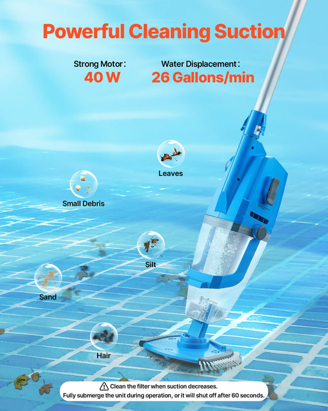 Akumuliatorinis baseino siurblys VEVOR PJV25E, 100 l/min našumas