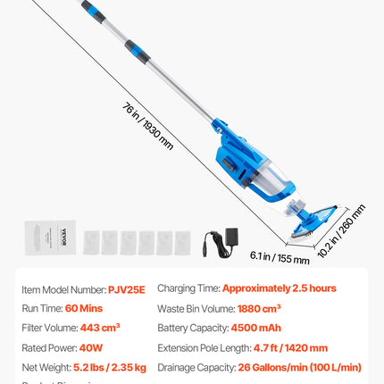 Akumuliatorinis baseino siurblys VEVOR PJV25E, 100 l/min našumas
