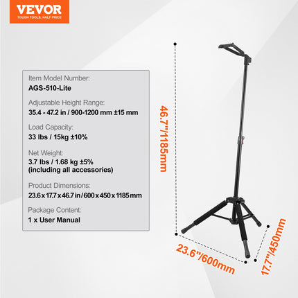 Gitaros stovas VEVOR AGS-510-Lite, reguliuojamas aukštis 900–1200 mm