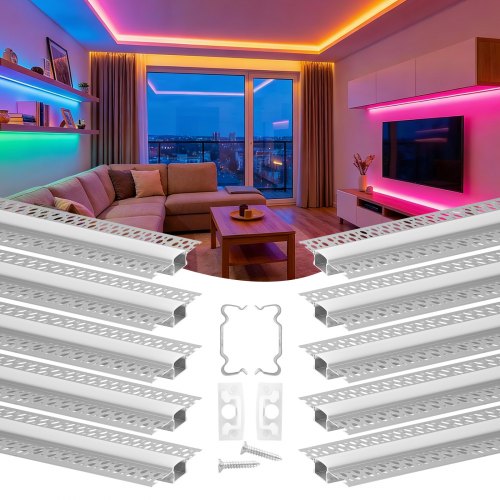 Įleidžiamas LED profilis gipso kartonui VEVOR ft6.6-10, 10 vnt. po 2 m